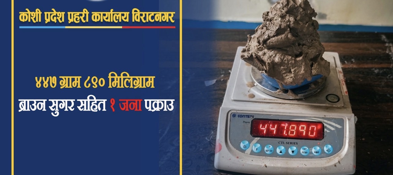सिजुवा प्रहरीद्वारा ४४७ ग्राम ८९० मिलिग्राम ब्राउन सुगरसहित एक जना पक्राउ