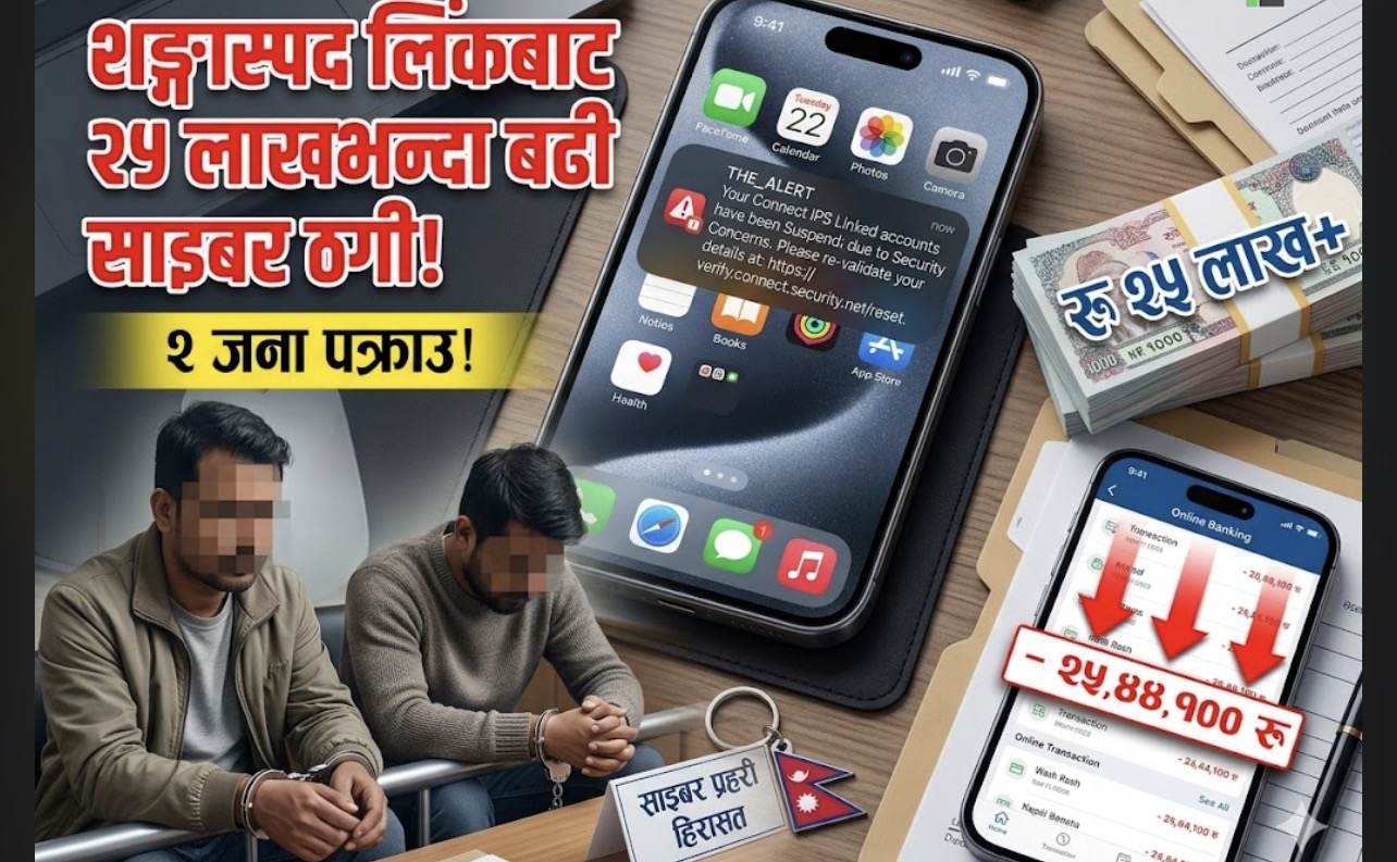 शङ्कास्पद लिंकबाट २५ लाखभन्दा बढी साइबर ठगी , २ जना पक्राउ