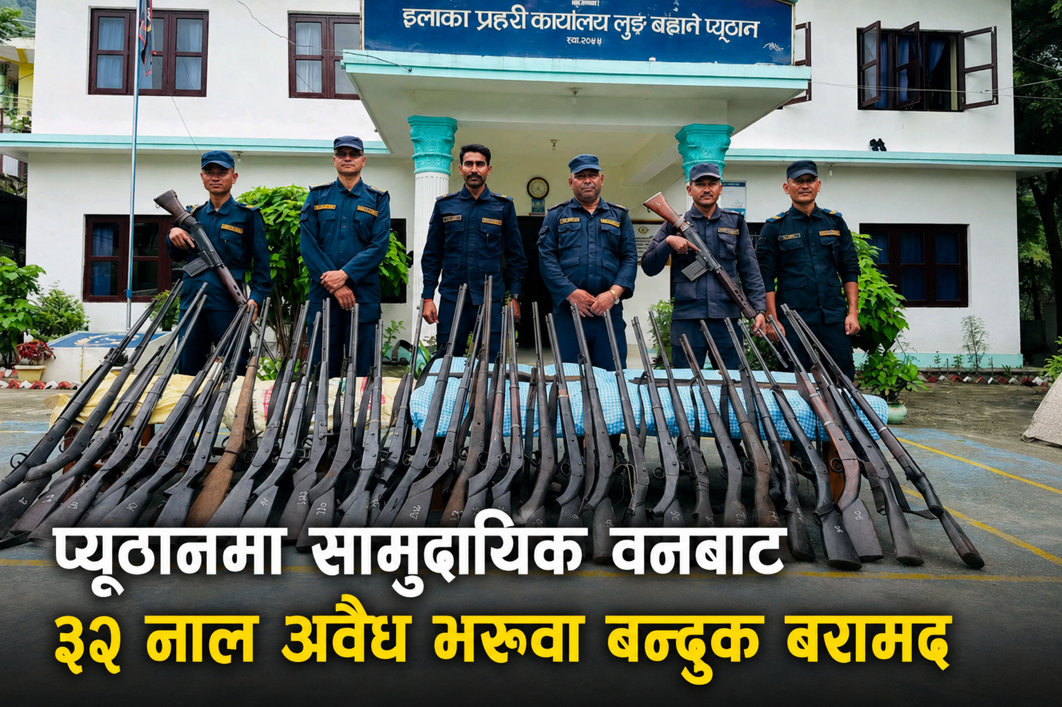 प्रहरी निरीक्षक रामनारायण गुप्ताको कमान्डमा सामुदायिक वनबाट ३२ नाल अवैध भरुवा बन्दुक बरामद