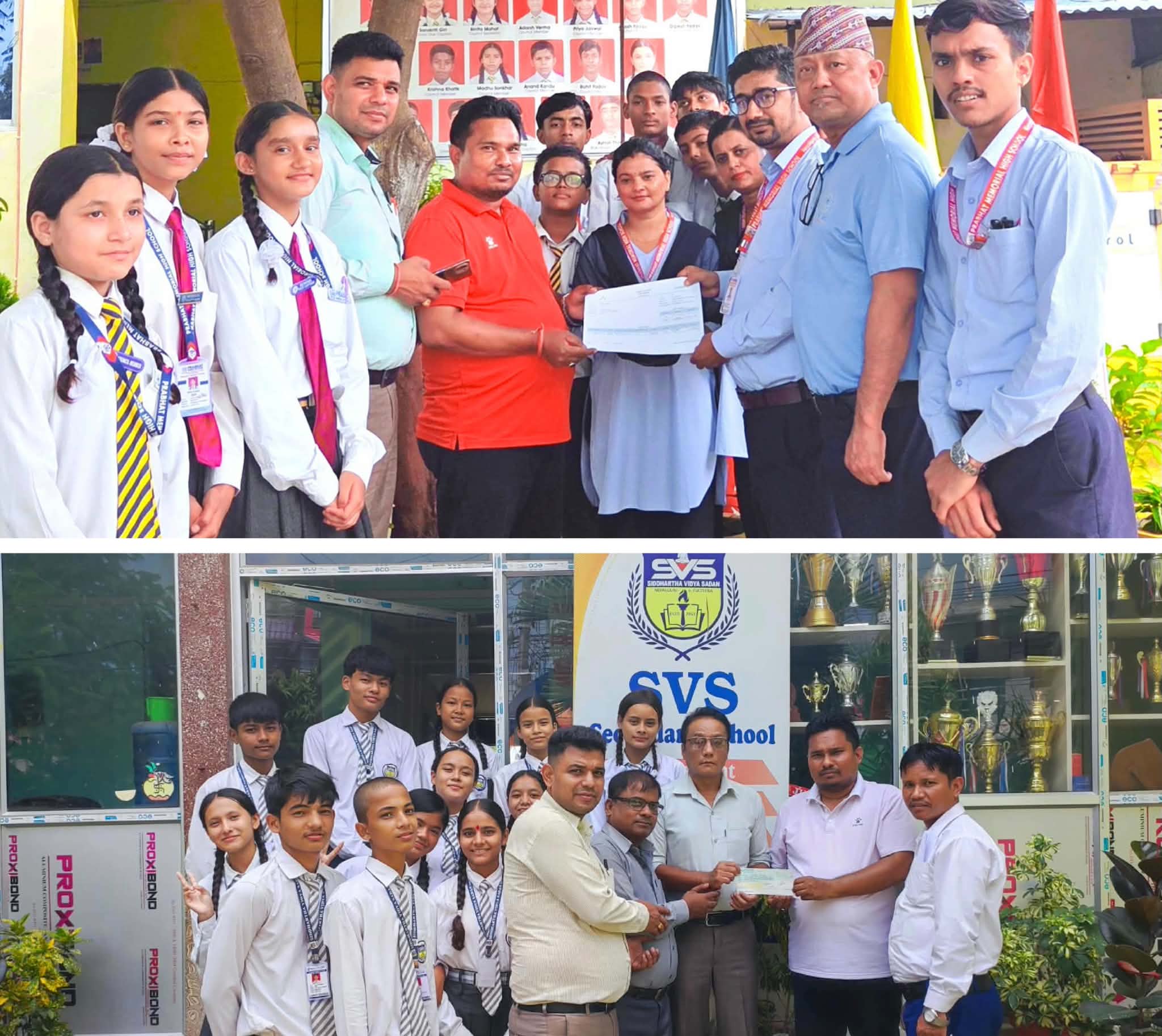 भोटेकोशी बाढीपीडितका लागि नेपालगन्जस्थित प्रभात मेमोरियल स्कुल र सिद्धार्थ विद्या सदनको सहयोग